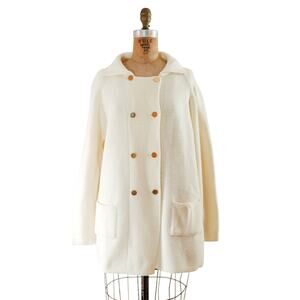 Vintage 60s Cream Kimlon Sweater Jacket Classic Knit Double Breasted Mod MCM L